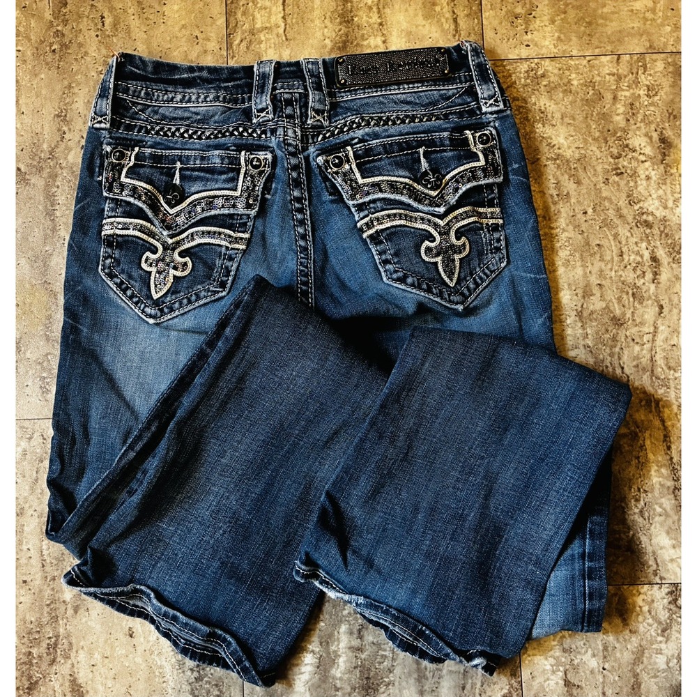 Rock Revival Jeans Womens 26 Essie aB19 Boot Cut LowRise Distressed Denim Y2K